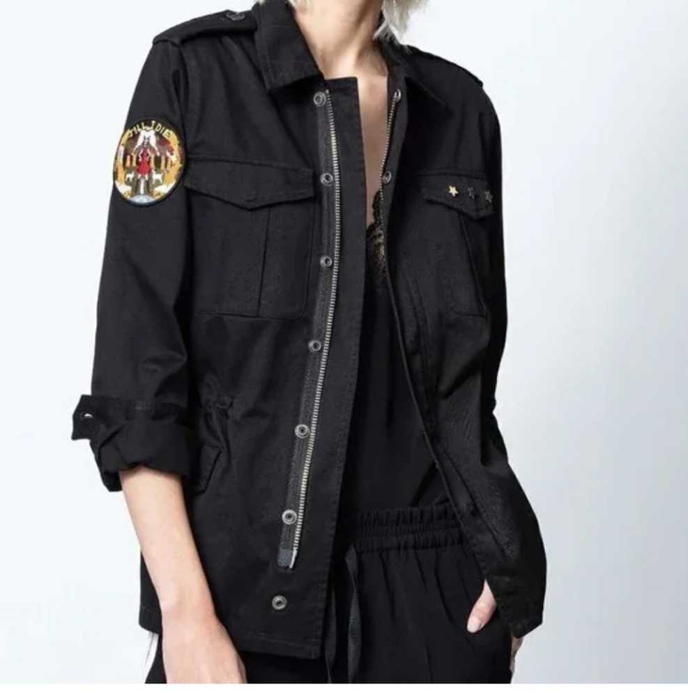 ZADIG & VOLTAIRE Kayak Skull Military Field Jacket In Black Gold Skull - Picture 2 of 13